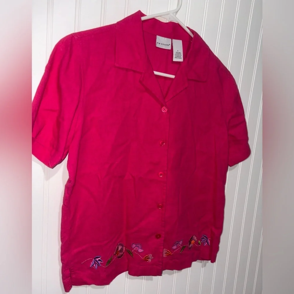 Kim Rogers Linen Blend Embroidered Blouse| Size Small - Picture 2 of 4